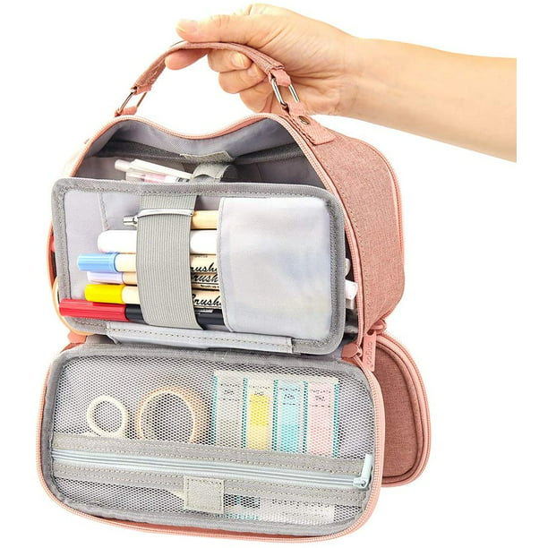 Portable Pencil Pouch Stationery Holder Storage Organizer with Double Zipper for School Students and Office Clerks ProCase Big Capacity Pencil Case Black PC-08361419 